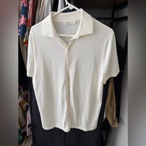 Suitsupply off-White Button-Up Polo Shirt large cotton silk